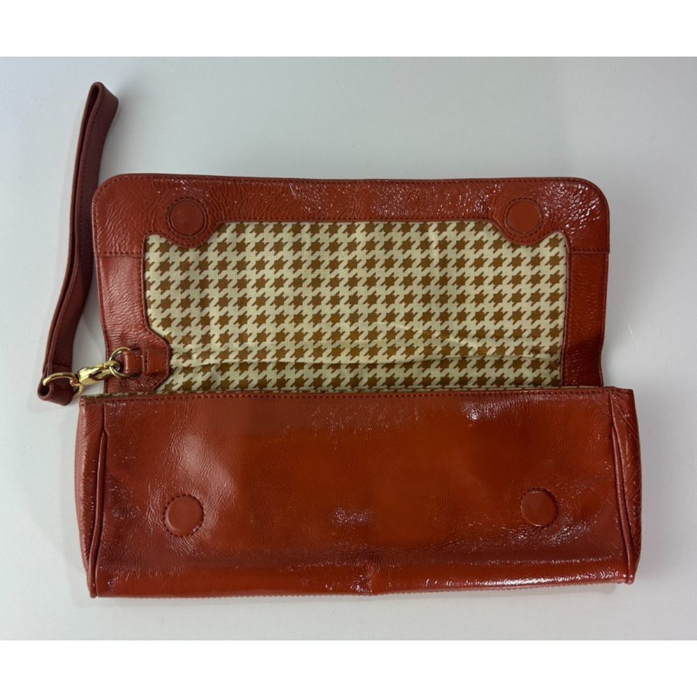 Hobo International Apricot Patent Leather Clutch Bag Small Rectangle Fold over - Picture 11 of 12